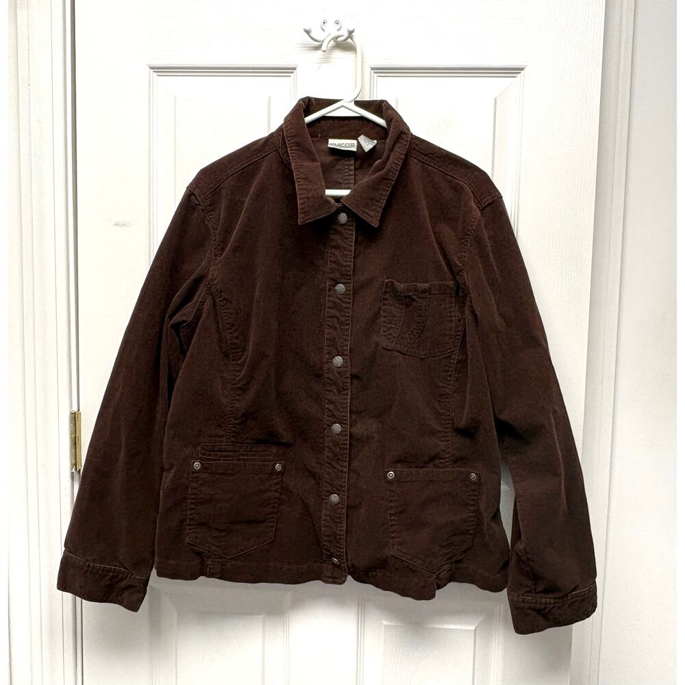 Chico’s Jacket Brown Corduroy Barn Coat Women’s XL Cotton Button Front Utility